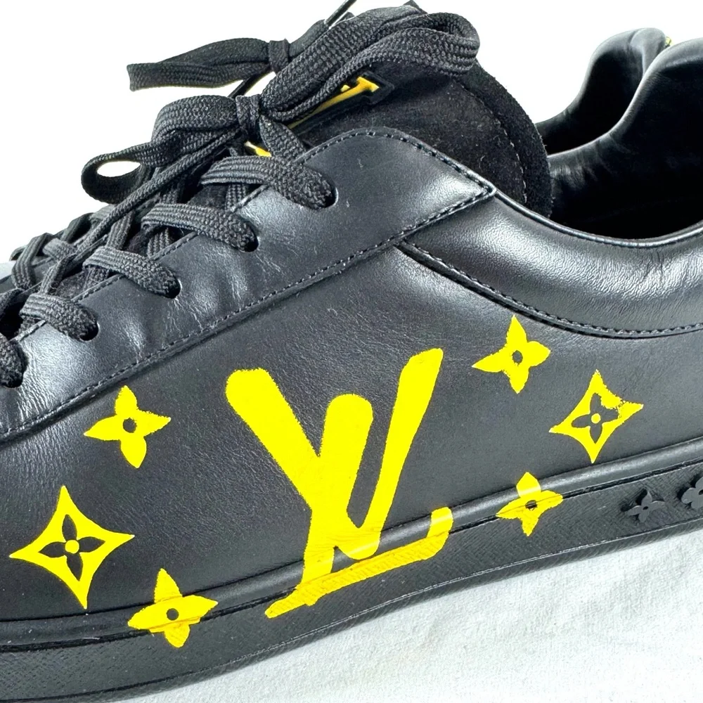 LOUIS VUITTON Black Leather Luxembourg Samothrace Men's Sneakers 8UK 9US - Picture 6 of 17